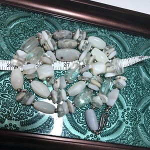 Semiprecious Quartz Crystal Agate Stone Bead Necklace Silver Metal Hook Clasp